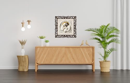 Image of jesus holy family photo frame painting wall hanging home decoration for wall (12inch x12inch) (JIS 061) laser cut