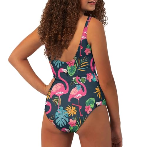 Image of Girls Bathing Suit One Piece Swimsuit Hawaiian Summer Flamingo Flowers Retro Beach Quick Dry Swim Dress