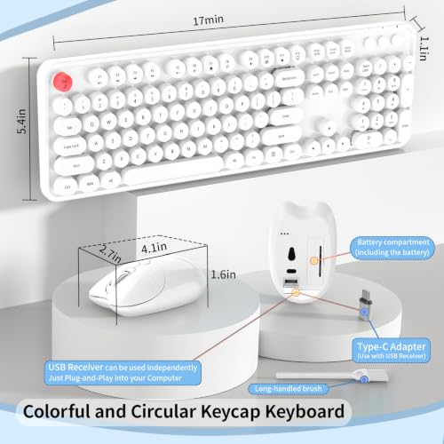 Image of Wireless Keyboard Mouse, MOFII 104 Keys Cute Retro Typewriter White