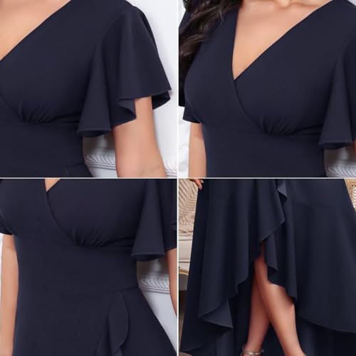 Image of BABYONLINE D.R.E.S.S. Formal Dresses for Women Cocktail Dress Split V Neck Wrap Ruffle Wedding Guest Dress 3089-XIN