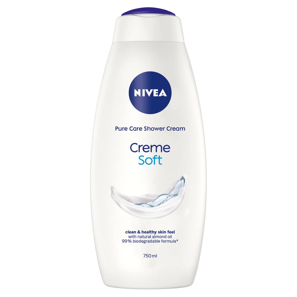 NIVEACare Shower Creme Soft (750 ml), Caring Body Wash Enriched with Almond Oil, Moisturising Shower Gel with Vitamin C and E, Skin Moisturiser with Mild Scent