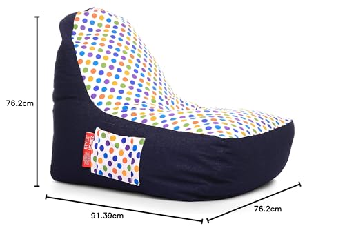 Image of Style Homez Urban Design Denim Canvas Polka Dots Printed Chair Bean Bag XXL Size Filled with Beans Fillers