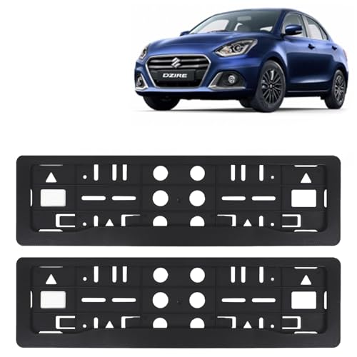 Image of KINGSWAY Swift Dzire Car Number Plate Frames for All 2020 Onwards Models of Maruti Suzuki Car Registration Plate Holders, Black Licence Plate Covers (Front and Rear), Universal Size 51.5 x 14.5 cm