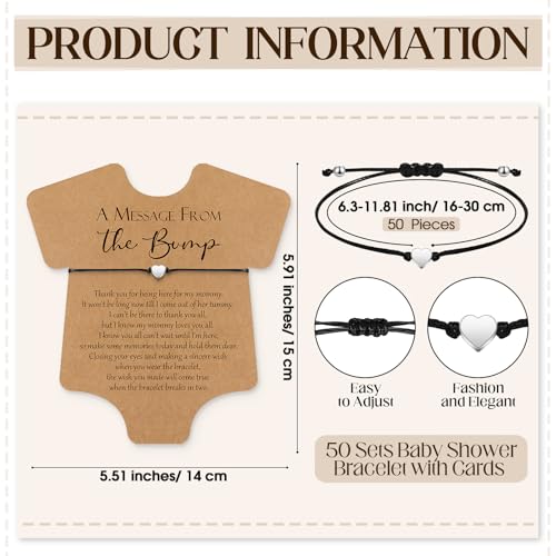 Chuangdi 50 Sets Baby Shower Favors for Guests Cute Heart Bracelets Wish Card Bracelets for Gender Reveal Party Gifts2