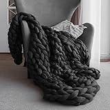 LaoJee Chunky Knit Blanket Merino Wool Blend Handmade Soft Bulky Throw Sofa Chair Home Decor Giant...