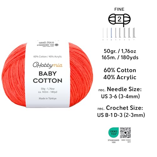 Image of Baby Cotton Blend Yarn - Soft Sport Weight Yarn for Crochet & Amigurumi - 50g /180yds - 60% Cotton 40% Acrylic - Ideal for Baby & Knitting Proj.(Bittersweet, 1 Ball)