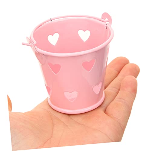CIYODO 6pcs Mini Handheld Tinplate Candy Bucket Small Galvanized Party Favors Bucket with Love Heart Pattern