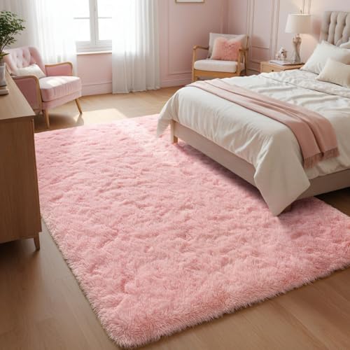Tapete Shaggy Rosa 5x7 para dormitorio y sala miniatura 2