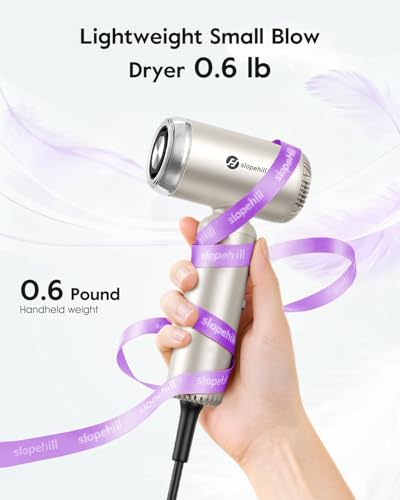 Image of slopehill Dual Voltage Travel Ionic High-Speed Hair Dryer | Lightweight Portabe, Professional Fast Drying, Compact Quiet, Magnetic Diffuser for Women, International European 100-240V