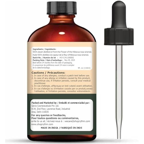 Image of Organic Zing Hibiscus (Rosa sinensis) Oil | Pure & Natural Essential Oil for Skincare, Hair Care & Massage- 30ml /1.01fl oz
