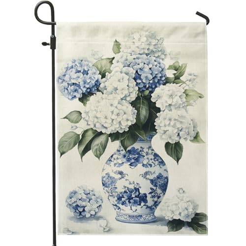 Bandera de jardín de hortensias azules, banderas florales para decoración del hogar, arpillera de doble cara, decoración al aire libre para primavera y verano, celebración de fiesta en el patio, 12 x