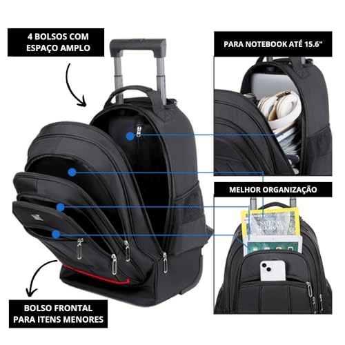 Mochila Com Rodinha Para Viagem Masculina Resistente Mala Carrinho De Bordo Notebook 15.6