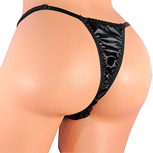 Ania's Poison Sissy Thong Panties Black Satin Shiny Black Triangle T-thong Adjustable Men's Thong Panties
