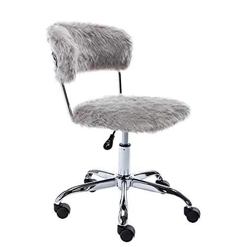 chairus Fausse Fourrure Chaise de Bureau Pivotante à roulettes Moderne Réglable en Hauteur Chaise de Maquillage pour Chambre (Gris) Cover