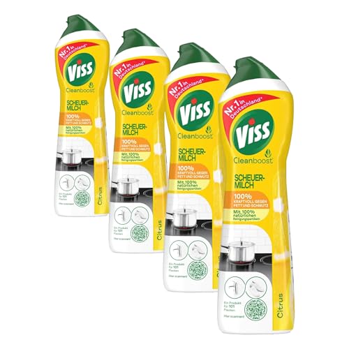 Viss Scheuermilch Citrus effektives Reinigungsmittel 100% kraftvoll gegen Fett und Schmutz mit 100% natürlichen Reinigungspartikeln 500 ml (Packung mit 4)