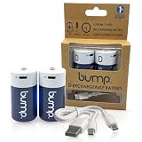 bump Rechargeable D Batteries with USB-C Charger Cable - 1.5V Fast Charging Lithium Ion Batteries, Long-Lasting & High Capacity Power for Flashlights, Radios, Flood Lights, & Toys, 12000 mWh (2-Pack)