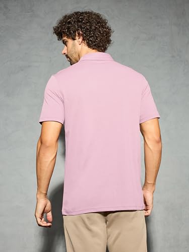 Image of TECHNOSPORT Men's Solid Slim Fit Polo Collar T-Shirt COTFLEX Half Sleeve Button Polyester for Gym Running Workout UPF50+ Anti Odour