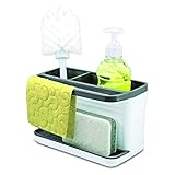 Glad Kitchen Sink Organizer Caddy with 2 Compartments | Sponge Holder for Soap, Scrubber Brush, and Dish Cloth | Drain Holes and Pour Spout Keeps Countertop Dry
