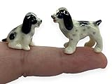WitnyStore Tiny ⅝ Inch Couple Black White Sit and Stand English Springer Spaniel Dog Figurine - Miniature Hand Made Ceramic Dogs Puppy Animal Cute Porcelain Decorative Collectible Figure Décor Gifts