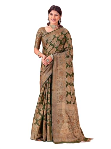 Image of SIRIL Women's Kanjivaram Soft Silk Saree Pure Silk Saree With Unstitched Blouse Piece