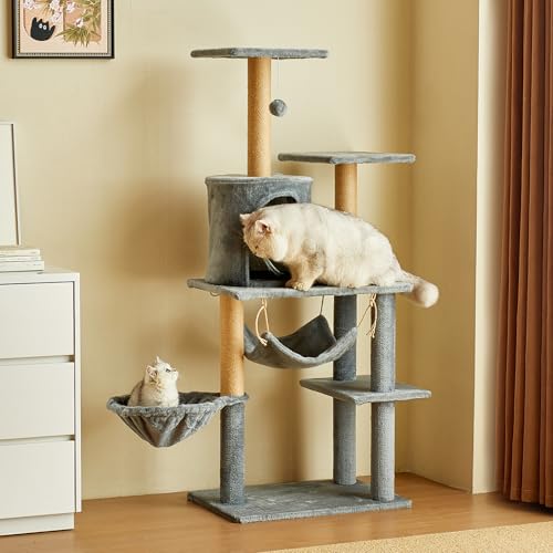 Torre para gatos multi-niveles 52 pulg con hamaca y rascador miniatura 3