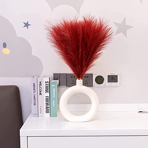 Image of SATYAM KRAFT 48 Pcs Faux Pampas Grass Small Artificial Flowers | Fake Flower for Vase Decoration, Home Decor, Office, Bedroom, Table, Balcony, Corner Styling and Craft Items Corner (Red)