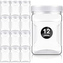 Gerrii 12 Pcs 27 Oz Plastic Storage Jars with Lids, Clear Wide Mouth Square Plastic mason Containers, Paint Storage Containers with Easy Grip Handles, Reusable Wide Mouth Canisters