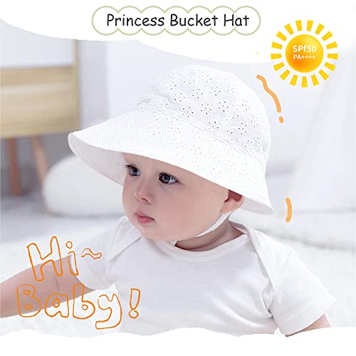 Wide Brim Baby Girl Sun Hat For Toddler Sun Protection Cap Girls Beach Bucket Hats Cotton Infant Flower Hat Summer (As1, Age, 1_Year, 2_Years, White Flower) #TOP1