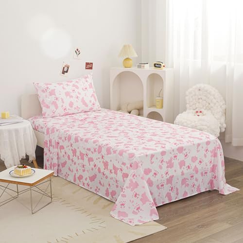 Viviland VLCOWPKT Cow Print Pink Twin Sheets For Girls, Kids Microfiber Bedsheet Set, Girls Cute Animal Non-Slip Twin Fitted Sheet thumb #5