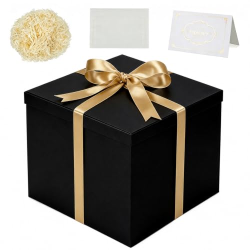Forhandy XXL Geschenkbox mit Deckel 30x30x25 cm, Premium Präsentbox Schwarz