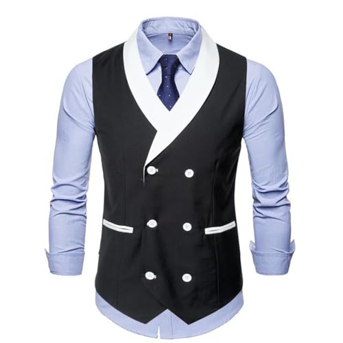 Men's Black Slim Fit V-Neck Double Breasted Tuxedo Vest for Formal, Casual, Business, Wedding, Party, Prom