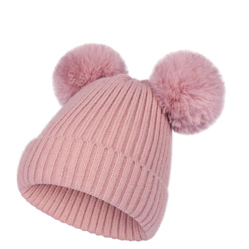 Weihnachtsmütze mit 2 Bommeln 29 NATUST Kind Wintermütze Mädchen Kunstfell Bommelmütze Warme...