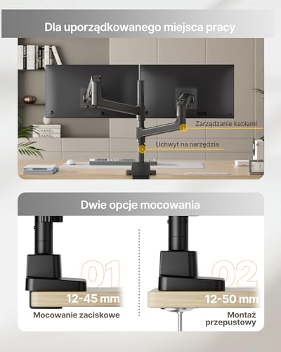 monTEK Uchwyt do monitora, 2 monitory z USB, czarny