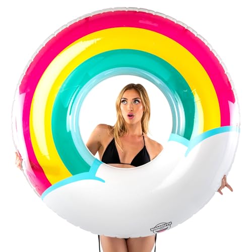 Rainbow Ring Pool Float, Over 5' Wide Inflatable Floatie Tube, Blow Up Swim Ring, Outdoor Summer Pool Party Decor