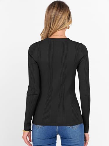 ANRABESS Women's Long Sleeve Slim Fit Crewneck Lightweight Sweaters 2025 Fall Winter Basic Fitted Rib Knit Pullover Tops4