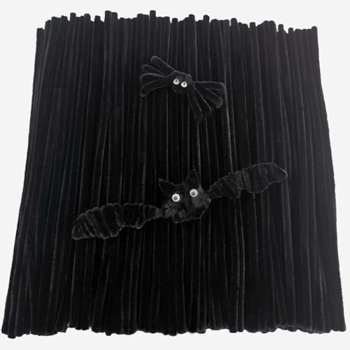 FANGZIDM set van 200 pijpenreinigers zwart 300x6mm, pijpenputters voor knutselen, creatieve DIY kerstboom, bloemen en dieren decoraties