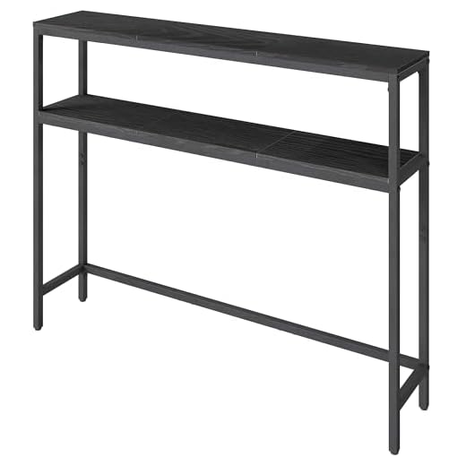 VASAGLE Konsolentisch, schmaler Sofatisch mit 2 Ablagen, 20 x 100 x 80 cm, Flurtisch, 2 Ebenen, für Flur, Wohnzimmer, Schlafzimmer, anthrazitgrau-tintenschwarz LNT131B22