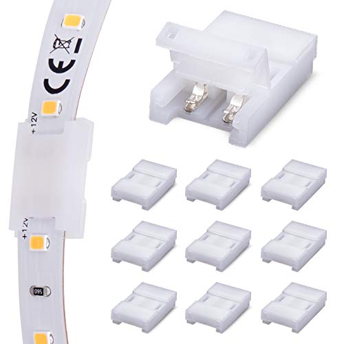 JAUHOFOGEI Connecteur Ruban LED à 2 Broches pour 10mm de Large Couleur Unique Flex LED Bande 12V 24V, Max ampères 5A, 2 Pin 10mm Strip Connector, Raccord Ruban Led, Pack de 10