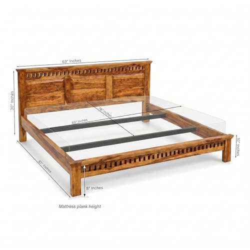 Image of SONA ART & CRAFTS Kuber Solid Sheesham Wood Queen Size Platform Bed Without Storage | Wooden Queen Size Cot Bed | Double Bed for Home - Natural Finish (Assembly Included)