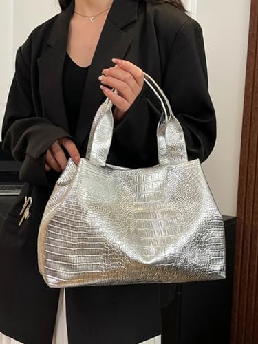 Women's Crocodile Pattern Tote Bag PU Leather Evening clutch Purse Fashion Shoulder Bag4