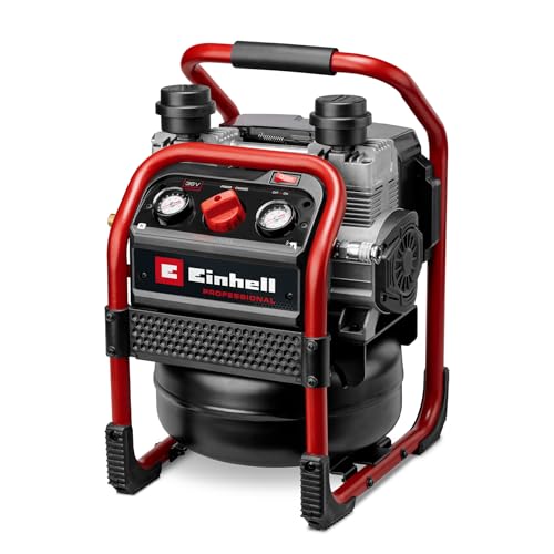 Einhell Professional Compresor con batería SILENZZO 36/210 Power X-Change (36 V, máx. 8 bar, depósito de 8 l, potencia de aspiración 210 l/min, manómetro, sin aceite, silencioso, sin batería)