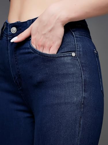 Image of Miss Chase Women's Skinny High Rise Cropped Fringed Hemline Detailing Stretchable Denim Jeans