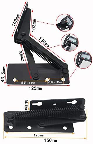 Miniatura 4 de 2 piezas de soporte de elevación plegable de 80 grados, bisagras de resorte negras son ampliamente utilizadas en elevadores de bisagras de sofá,