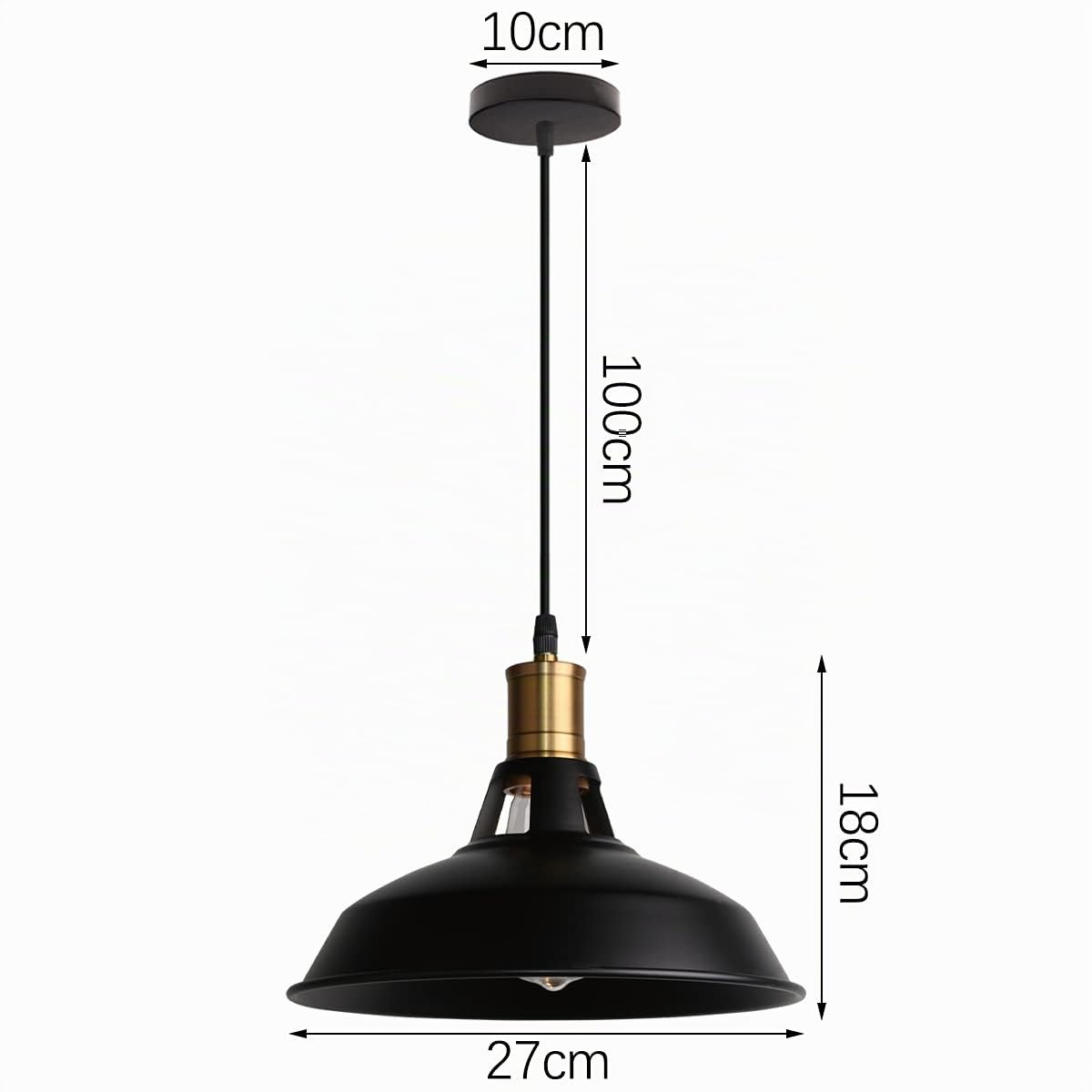 Lámpara Colgante Vintage, Ø27cm Lámpara de Techo Retro de Metal Industrial E27 Lámpara Araña para Comedor Cocina Restaurante, 1m Cable (Negro, 3 Piezas)