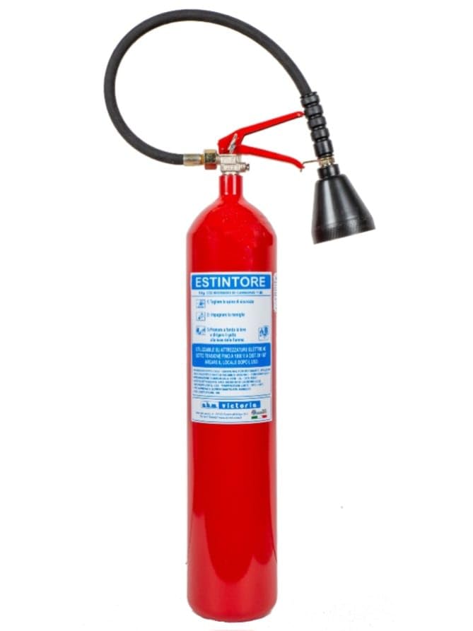 ESTINTORE PORTATILE A CO2 KG 5, OMOLOGATO E CERTIFICATO, FORNITO DI STAFFA + CARTELLO + TAGLIANDO DI CONTROLLO APPLICATO SULL'ESTINTORE