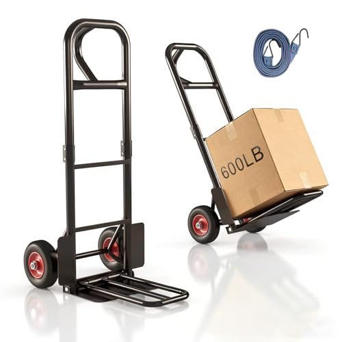 Sguuuwt Heavy Duty Hand Truck 600 LB Capacity, Steel 2 Wheel Dolly with Solid Rubber Tires, Detachable Hand Cart for Moving Appliances, Furniture, Warehouse, Industrial, Home Use
