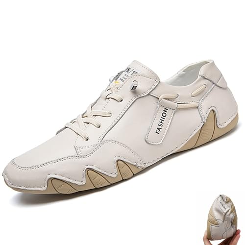 Mens Vintage Handmade Leather Low Slip on Loafers Fashion Soft Leather Non-Slip Breathable Driving Sneakers Walking Flats Moccasins - Main Image