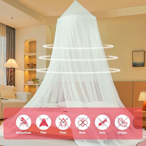 Weiß Mosquito Netz Bett Rund EinzeltüR, Himmel Bett VorhäNge Feinmaschiges Als Moskitoschutz, Betthimmel Doppel Bett Inklusive Klebehaken, Moskitonetz Reise für Hause Indoor Outdoor 60×250×1100cm
