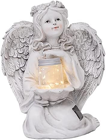 GloBrite Solar Powered Guardian Angel Garden Statue Resin Ornament - Fairy Angel with LED Light for Outdoor Home Porch Patio Yard Porch Christmas Decorations, Memorial Gift