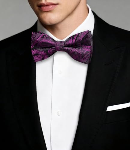 Image of Dubulle Mens Paisley Striped Bowtie Set Pre-tied Bowtie for Men and Pocket Square Set Wedding Business